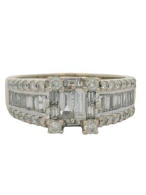 LeVian 18kt White Gold Baguette Round 1.91ctw Diamond Cluster Ring Size 9.75